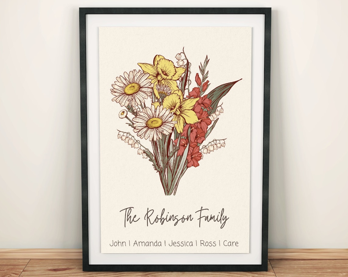Custom Family Birth Month Flower Bouquet Print - Image 3