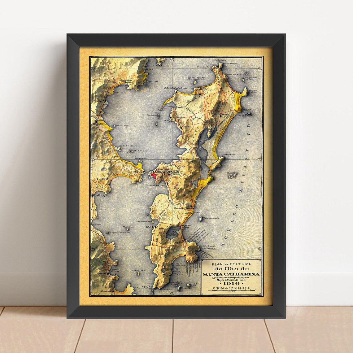 Isla Santa Catharina 1916 Vintage Relief Map Antique Wall Art