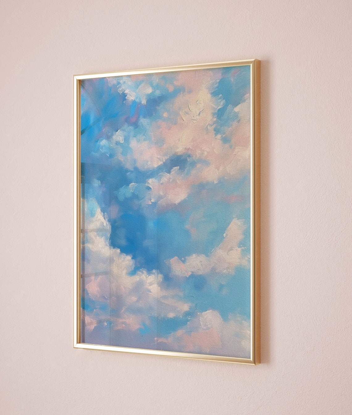 Dreamy Blue Sky Pink Clouds Impressionist Cloud Painting Poster - Image 2