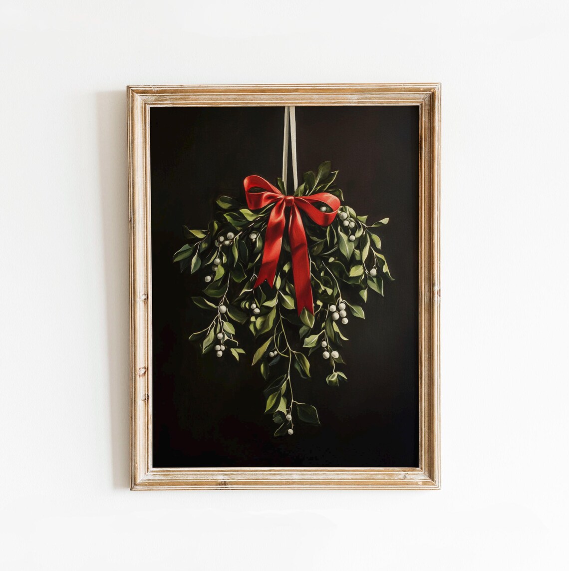 Vintage Moody Christmas Mistletoe With Red Bow Dark Botanical Poster - Image 2
