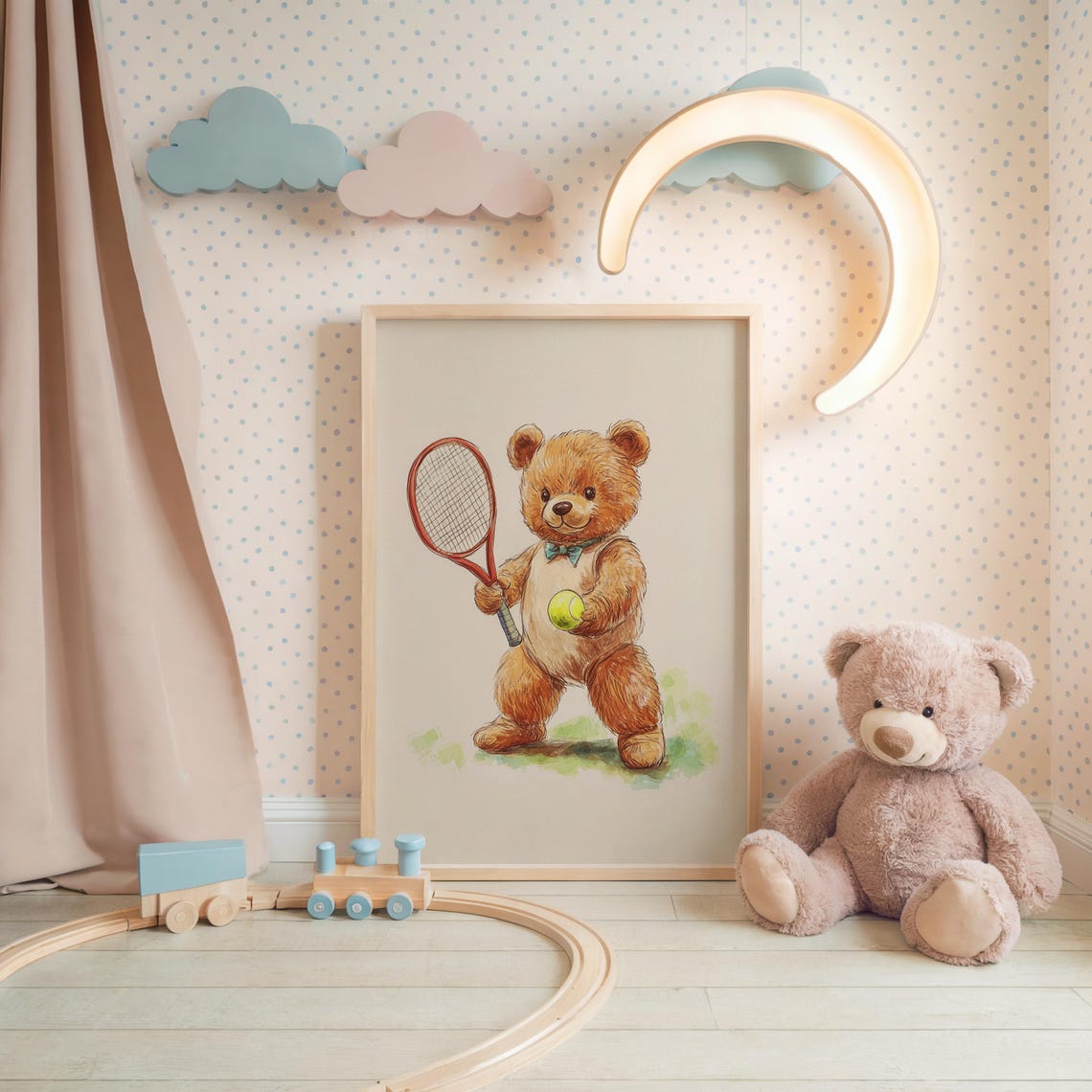 Nursery Teddy Bear Tennis Print Kids Room Wall Decor Sports Children Room Wall Art Toddler Tennis Artwork Baby Room Art - Image 3