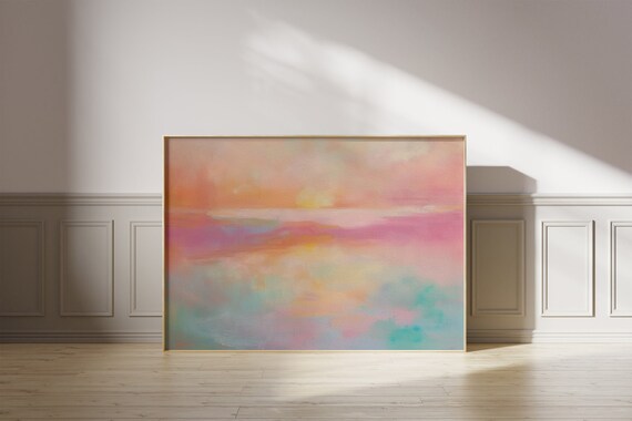 Pastel Sunset Lake Landscape Art Print, Summer Decor