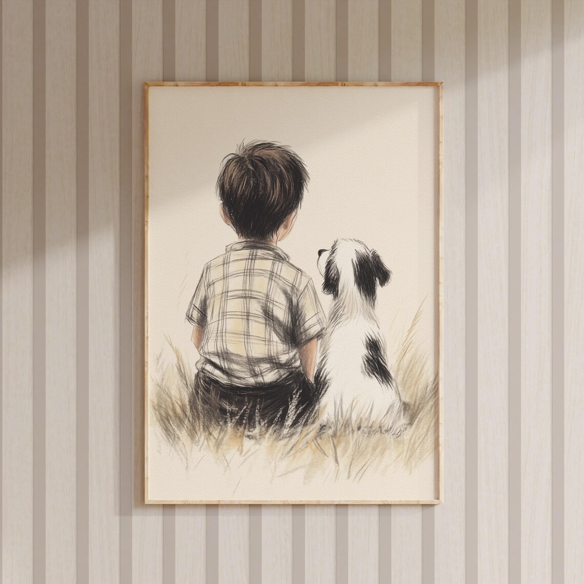 Boy and Dog Nursery Animal Sketch Art Print