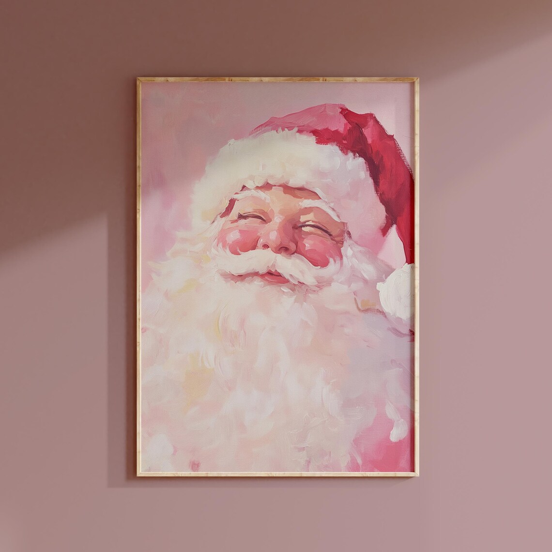 Pink Santa Claus Painting, Winter Holiday Art Print