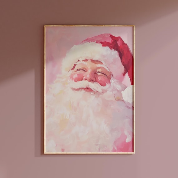 Pink Santa Claus Painting, Winter Holiday Art Print