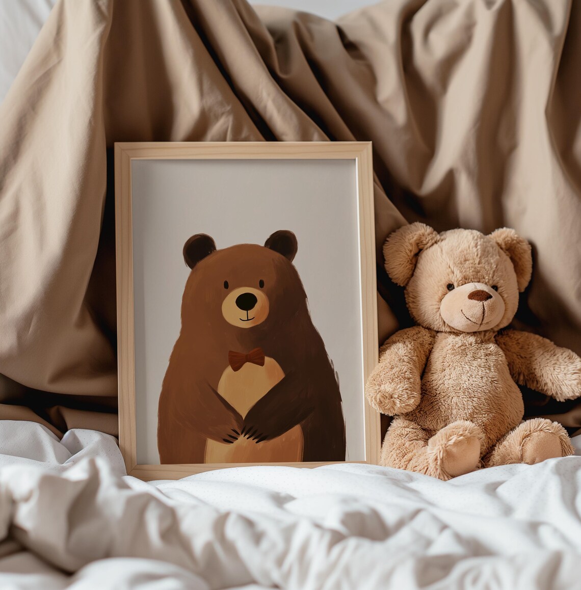 Nursery Bear With Bow, Woodland Animal Art Print - Image 3