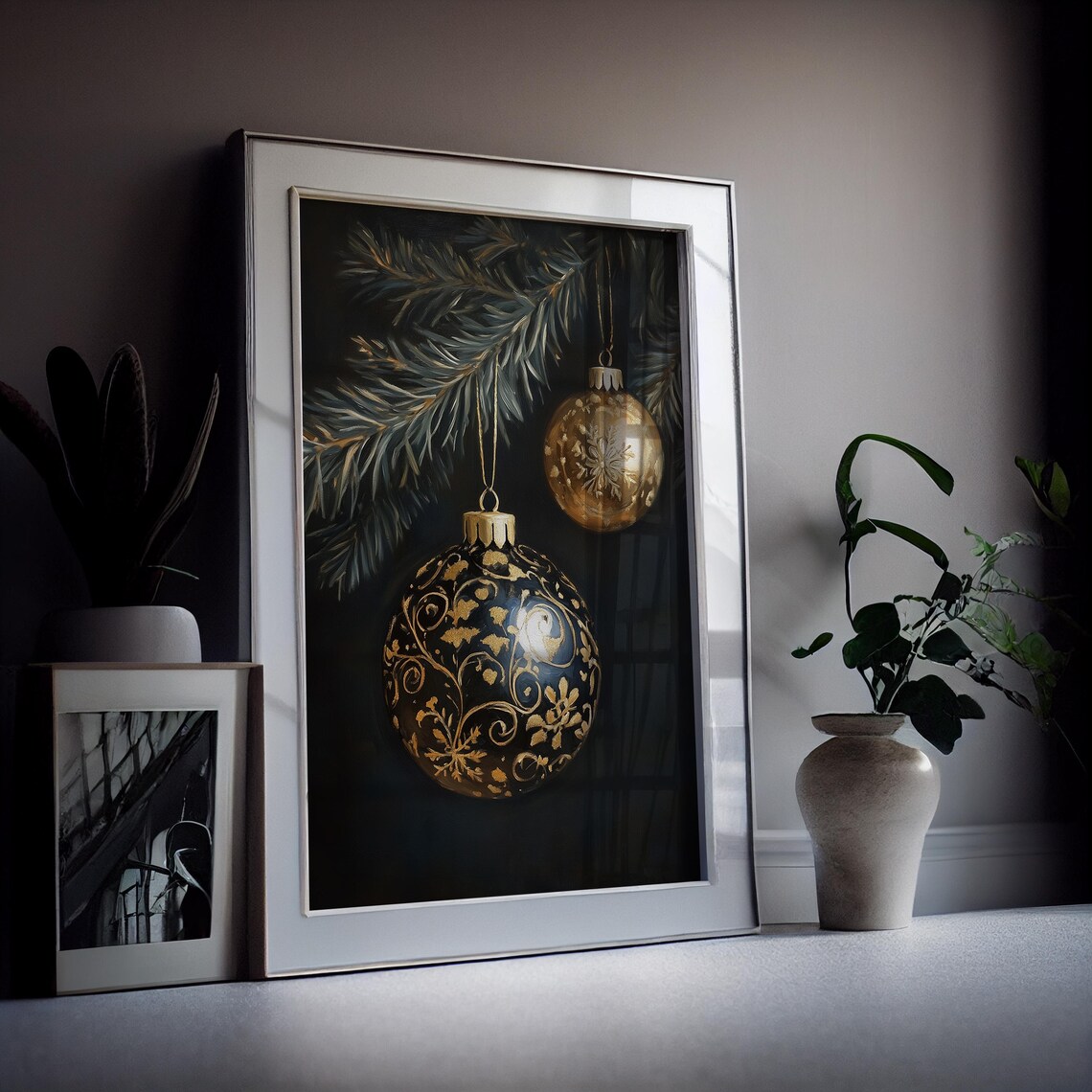 Vintage Black Gold Christmas Ornaments Dark Rustic Winter Decor Poster - Image 4