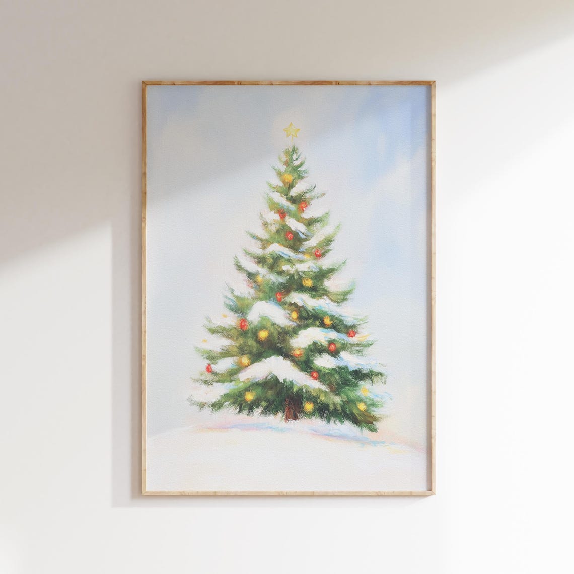 Vintage Christmas Tree Drawing Snowy Branches Red Gold Ornament Poster - Image 3