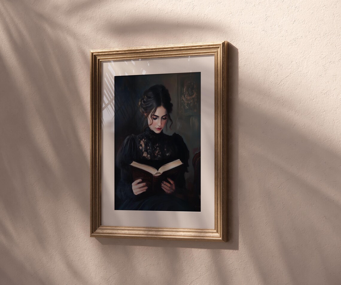 Woman Reading Book, Moody Dark Academia Art Print - Image 4