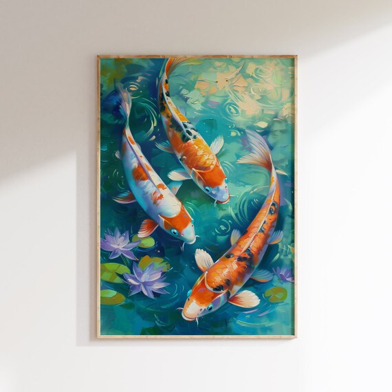 Colorful Koi Fish Print Japanese Print Poster Summer Poster Beach House Decor Wall Art