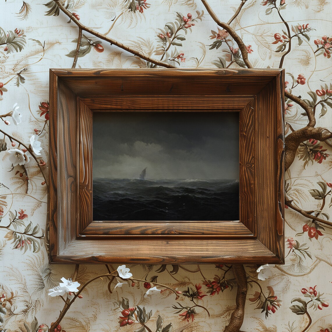 Moody Dark Stormy Seascape Antique Tall Ship Oil Painting Poster - Image 4