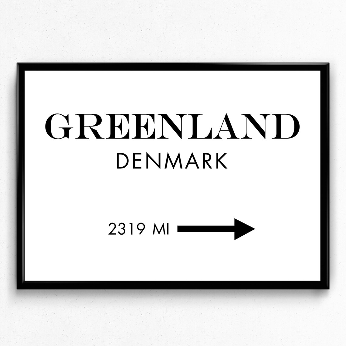 Greenland Denmark Mileage Sign, Modern Travel Poster