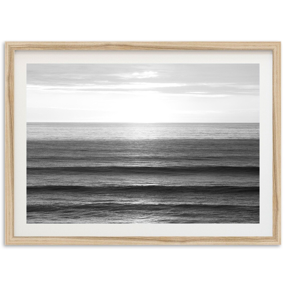 Minimalist Ocean Waves Black And White Art Print