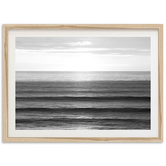 Minimalist Ocean Waves Black And White Art Print