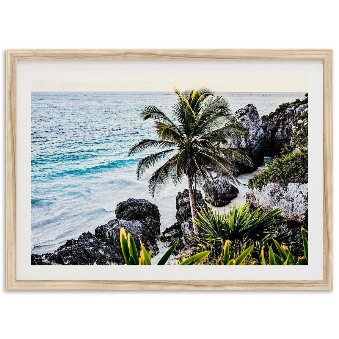 Tulum Beach Mexico Palm Tree Turquoise Ocean Coast Photography Art Poster