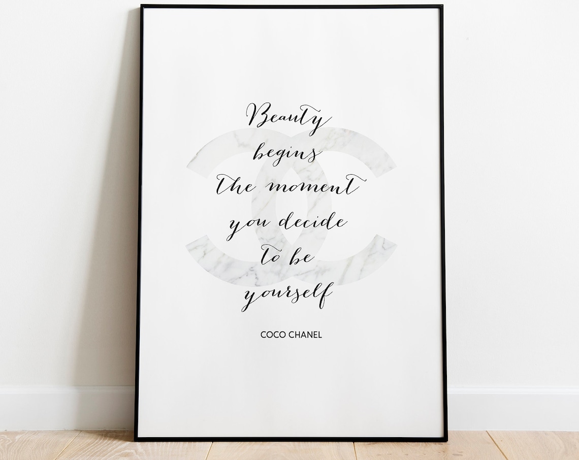 Coco Chanel Beauty Quote Chic Marble Logo Fashion Decor Poster