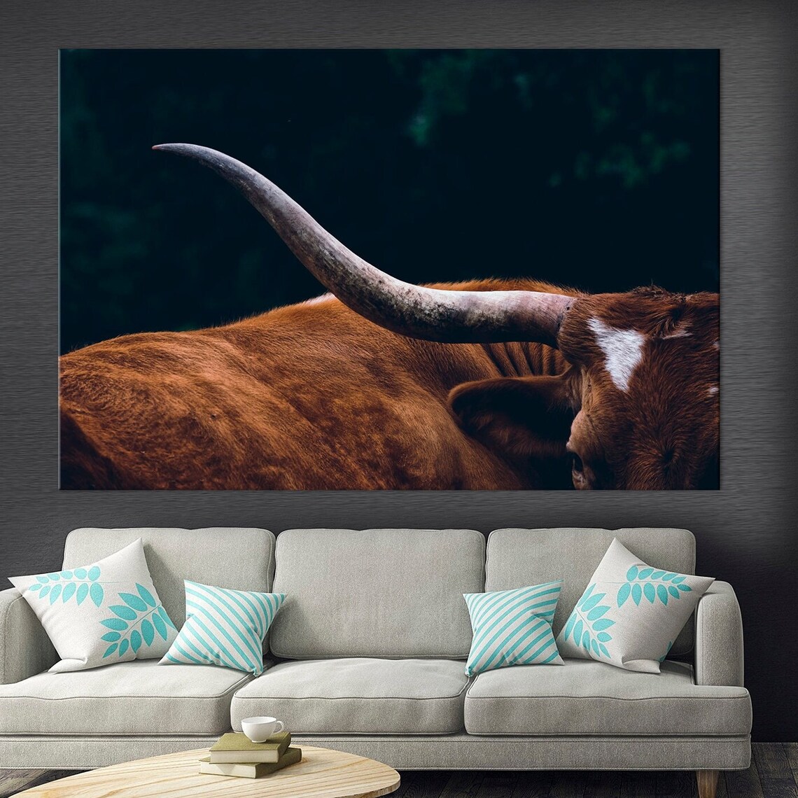 Brown Texas Longhorn Close Up Long Horn Dark Farm Animal Poster