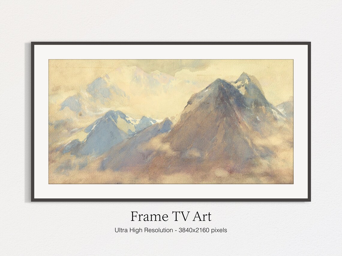 Misty Mountain Peaks Watercolor Painting Soft Alpine Landscape Poster - Image 5