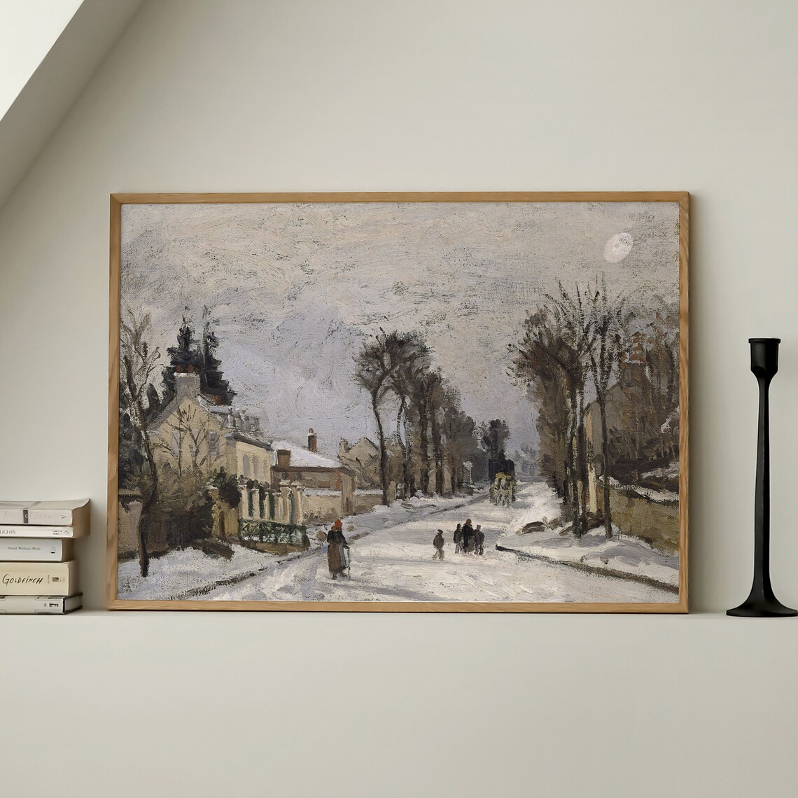 Impressionist Snowy Village Street Figures Winter Scene Print - Image 4