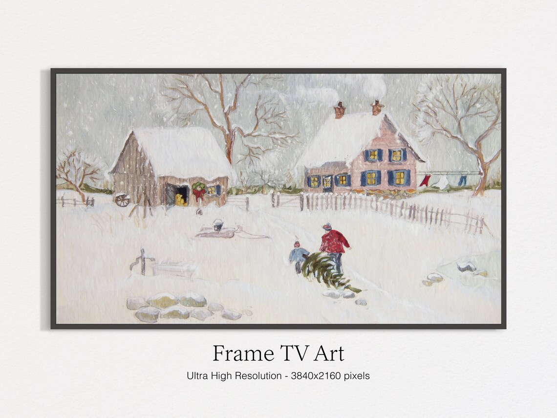 Winter Village Painting Christmas Season Art Print