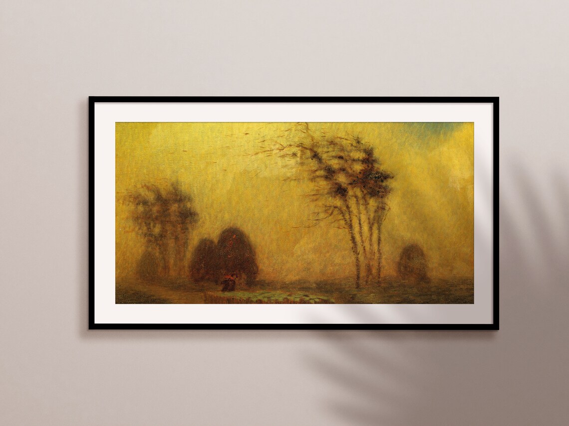Misty Autumn Forest Trees in Gold Tonalist Vintage Oil Painting Print - Image 2