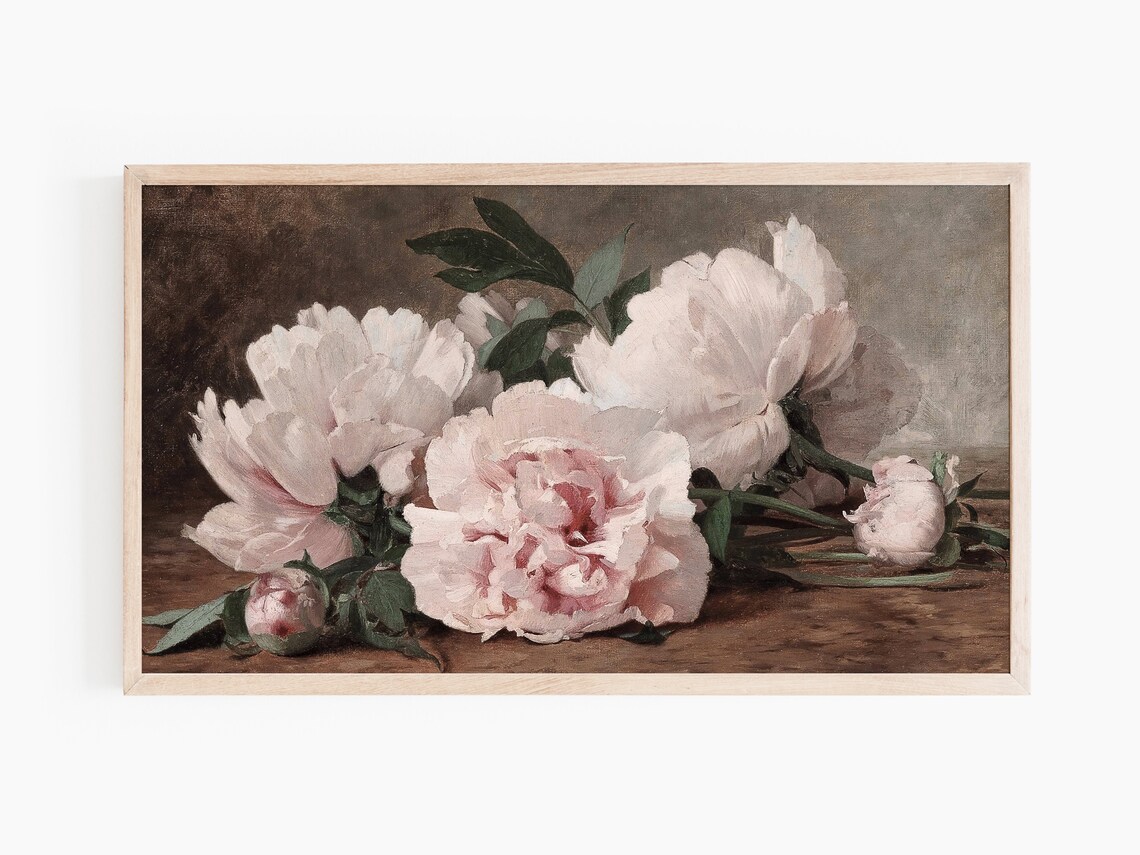 Vintage Peony Flowers Painting Floral Still Life Art Print - Image 3