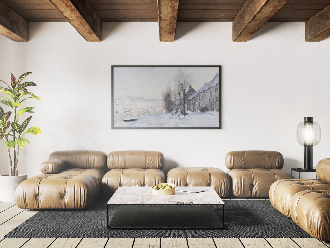Frame Tv Art Christmas Winter Oil Landscape Village Winter Art For Tv Christmas Art Vintage Muted Christmas - Image 3