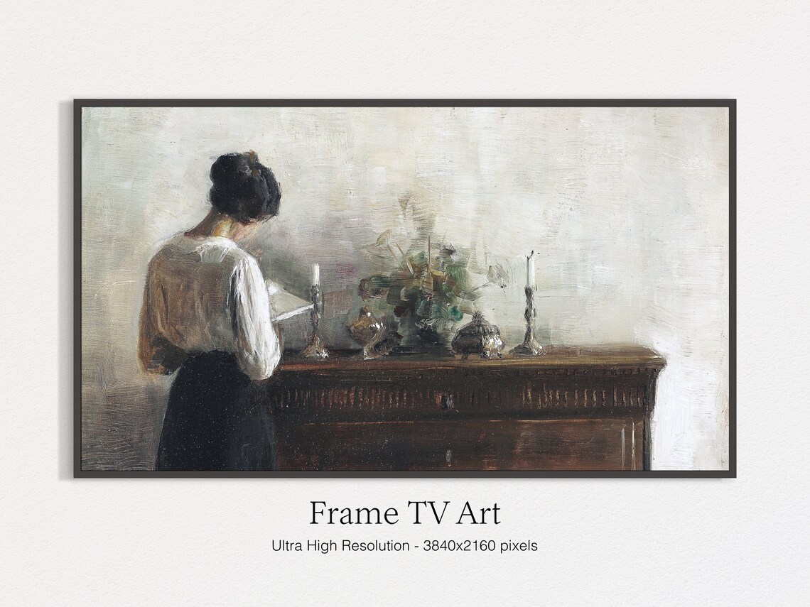 Woman Reading Vintage Art Print, Moody TV Decor