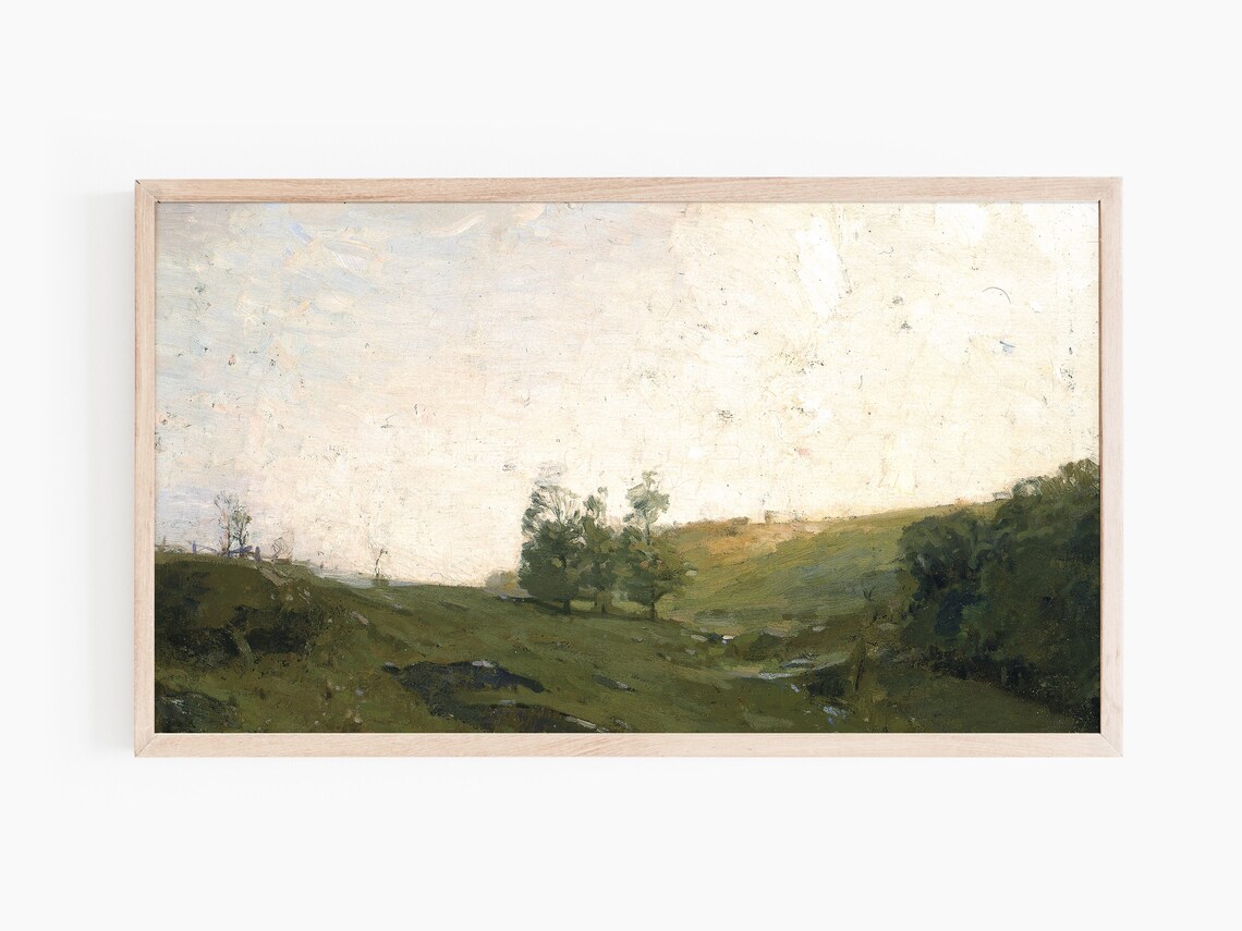 The Three Trees Painting, Vintage Landscape Art - Image 3