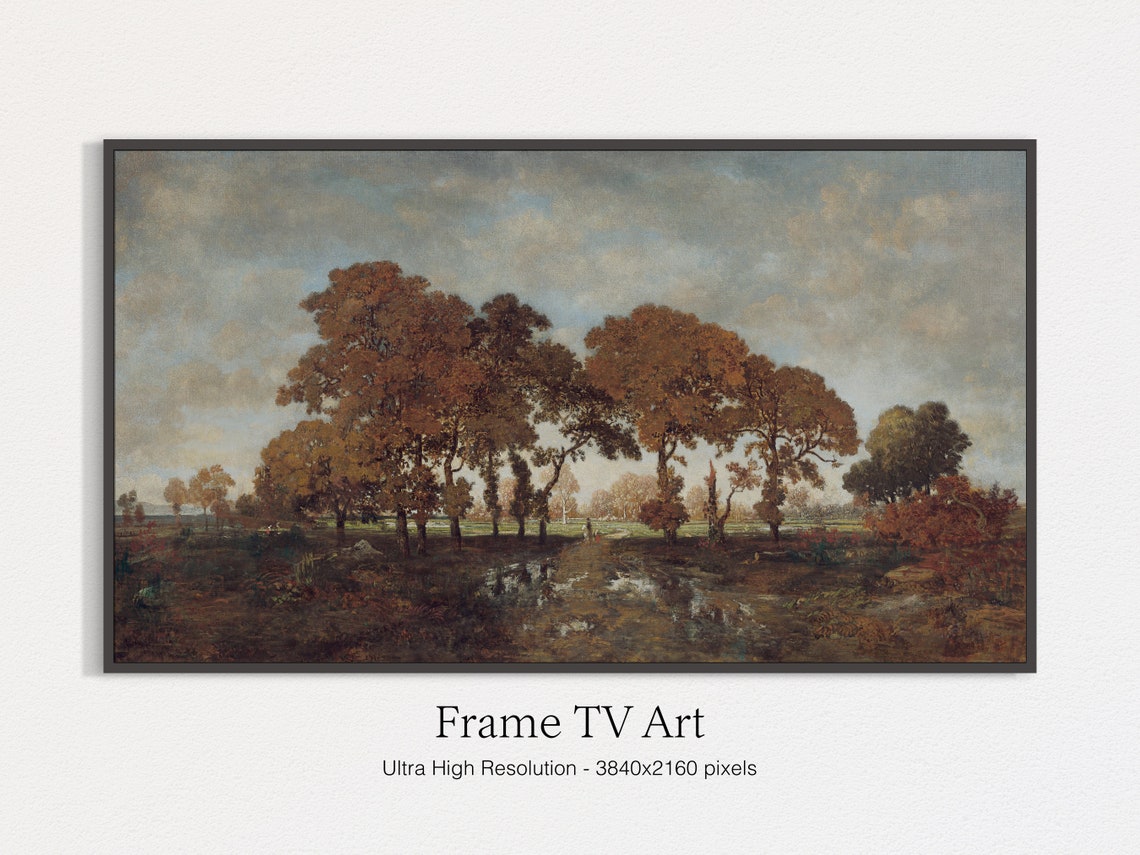 Moody Autumn Trees Vintage Landscape Orange Fall Forest Print - Image 5