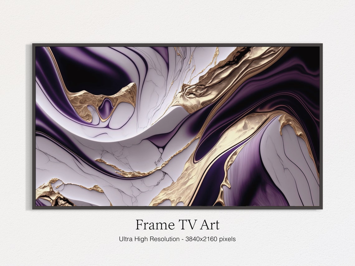 Luxury Purple Gold Marble Swirl Abstract Painting Wall Art Print