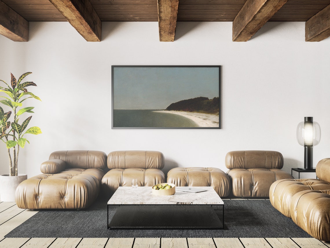 Luminist Seashore White Beach Wooded Bluff Calm Sea Classic Art Poster - Image 4