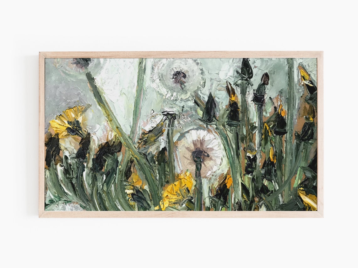 Dandelions Close Up Impasto Yellow Blooms Seed Heads Floral Art Print - Image 3