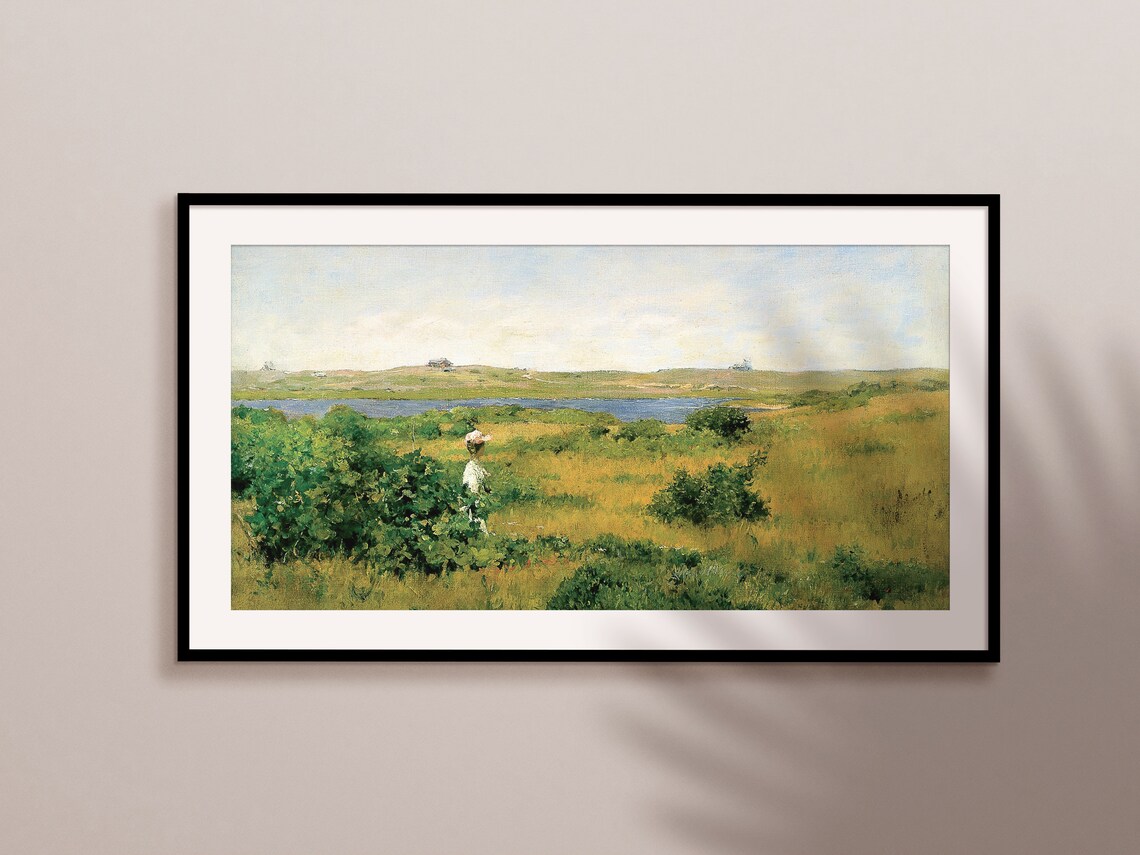 Impressionist Girl In Golden Field By Lake Vintage Summer Meadow Poster - Image 2