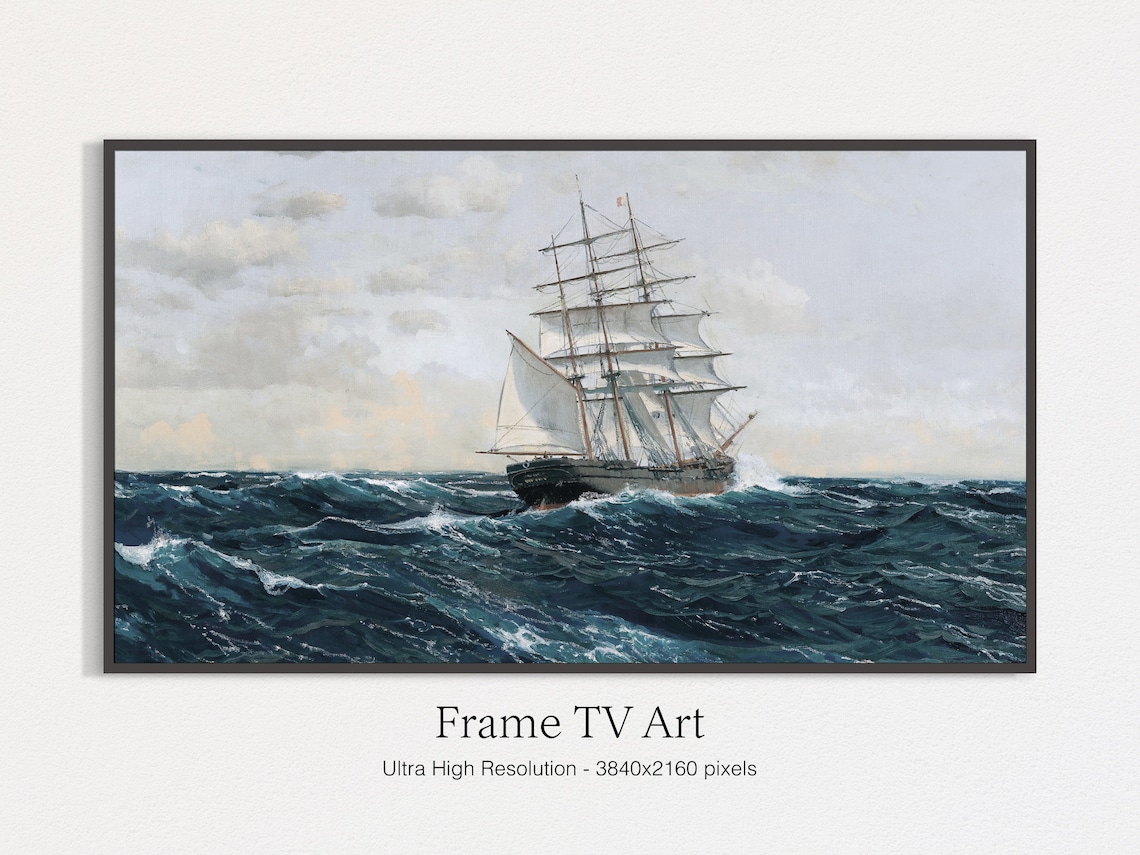 Vintage Ship Painting Art Print for TV Decor