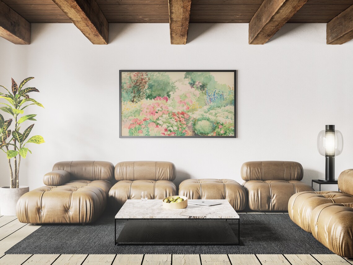 Spring Watercolor Floral Garden Art Print, Neutral Farmhouse - Image 3