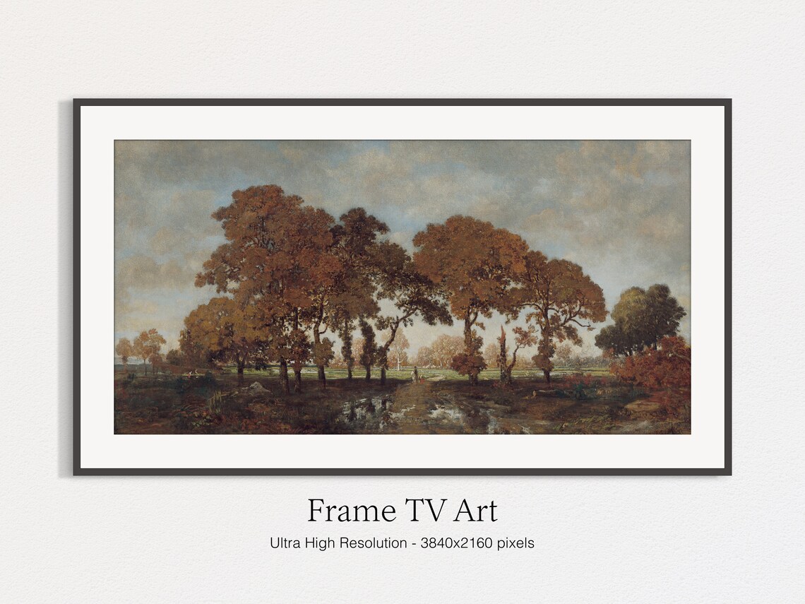 Moody Autumn Trees Vintage Landscape Orange Fall Forest Print - Image 4