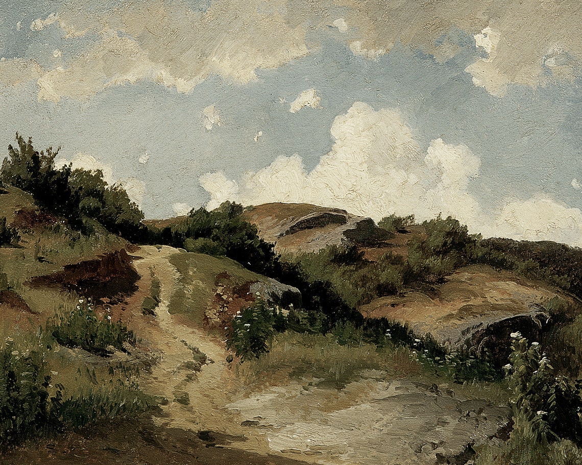 Winding Dirt Road Rolling Green Hills Vintage Landscape Print - Image 3