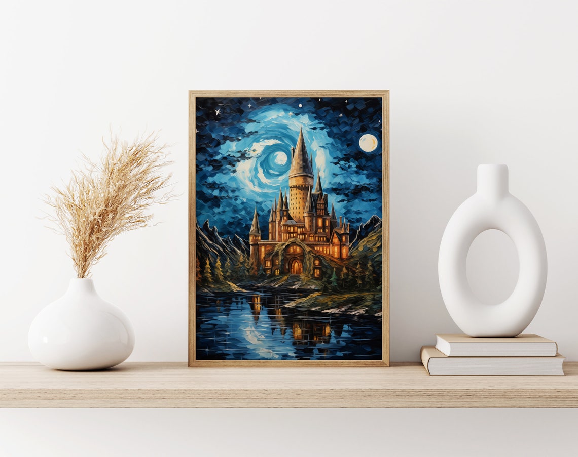 Hogwarts Inspired Wizard Castle Under a Starry Night Sky Poster - Image 3