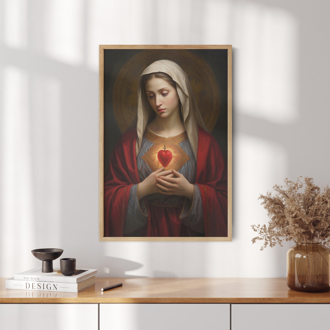 Oil Painting Of The Most Sacred Heart Of Mary Bible Verse Wall Art Wall Decor Christian Wall Art Religiour Wall Art - Image 2