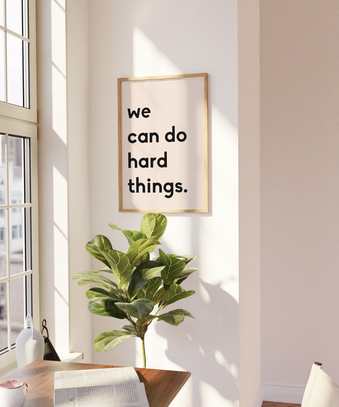 We Can Do Hard Things Bold Black Type Blush Affirmation Poster - Image 3