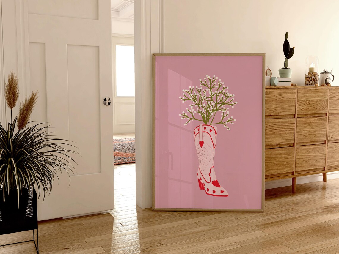 Retro Cowgirl Boots With Flowers Art Print