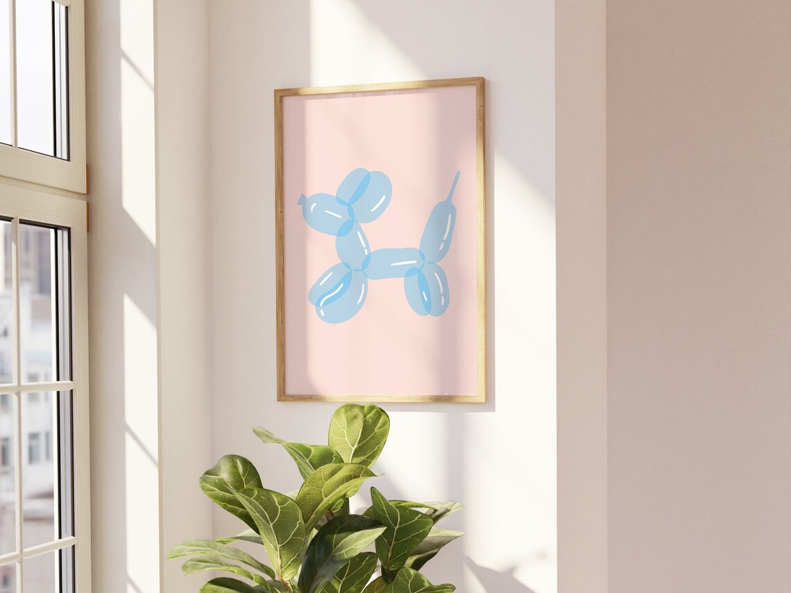 Blue Balloon Dog Funny Dog Print, Kids Room Art