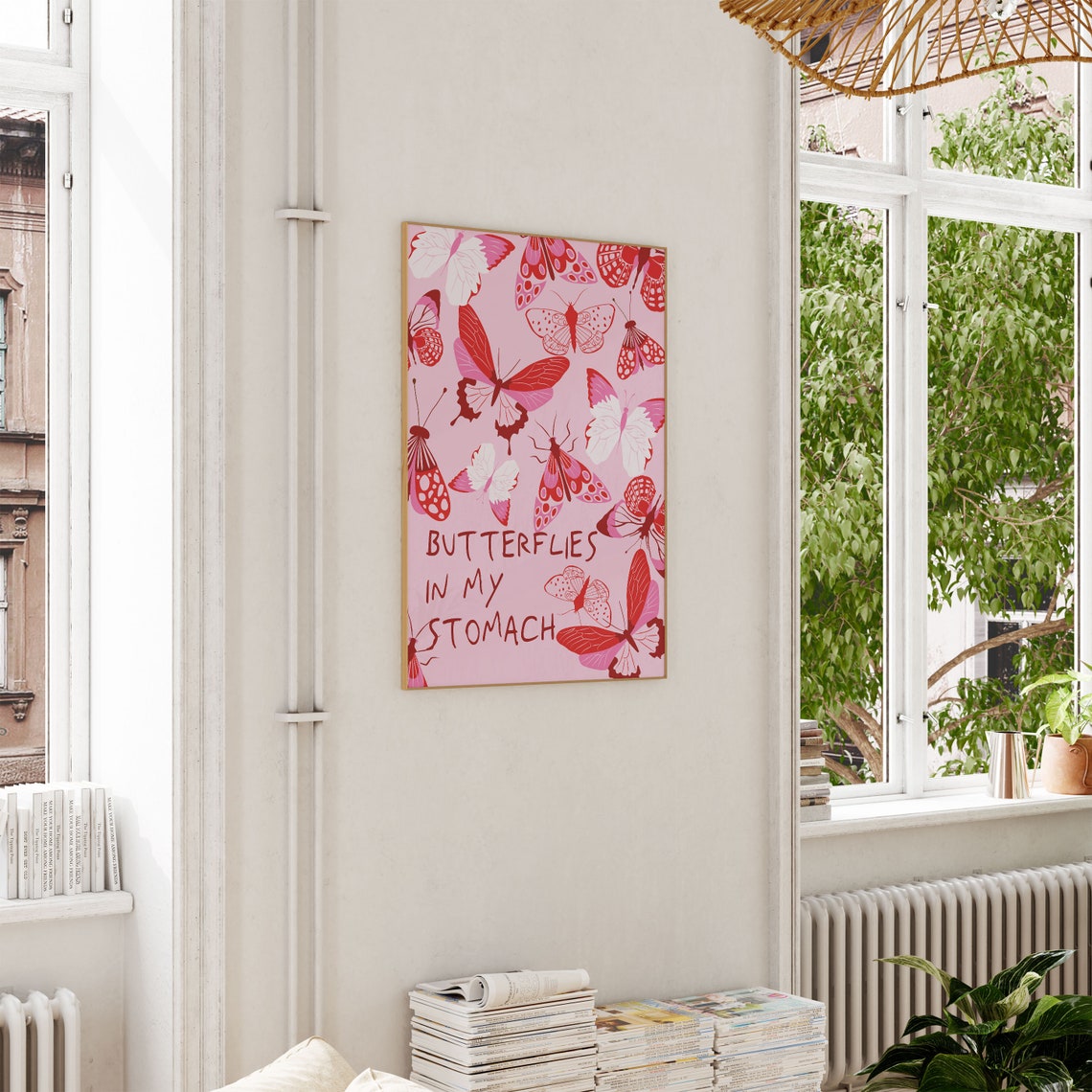Butterflies In My Stomach Pink Red Butterfly Collage Art Poster - Image 2