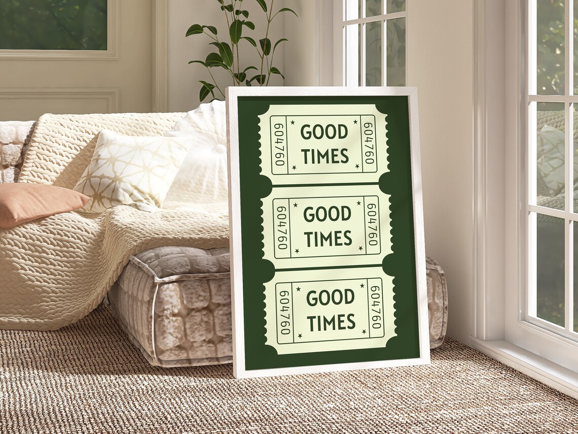 Green Good Times Ticket Retro Bar Cart Art Print - Image 2