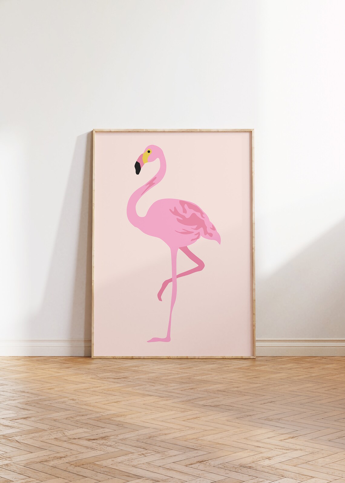 Pink Flamingo Minimal Art Print, Boho Bird Decor