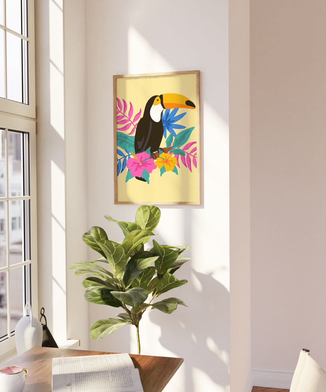 Floral Toucan Art Print, Tropical Modern Decor - Image 2
