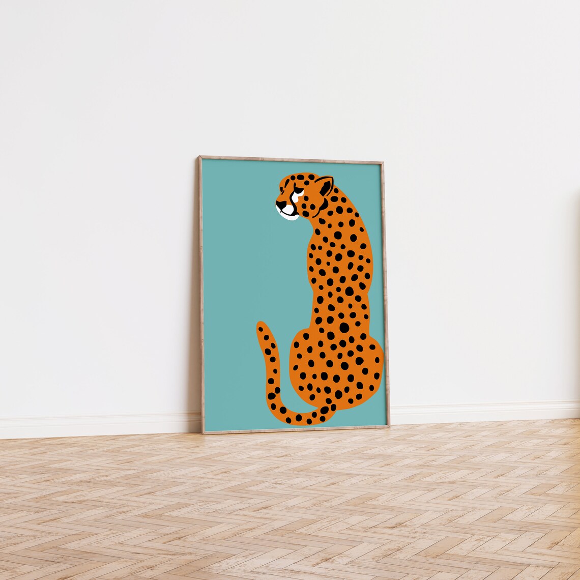 Cheetah Print Boho Animal Art Print, Light Blue - Image 3