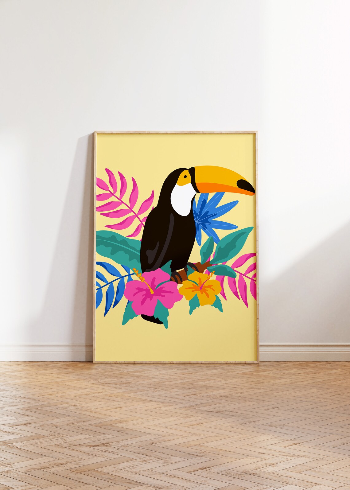 Floral Toucan Art Print, Tropical Modern Decor