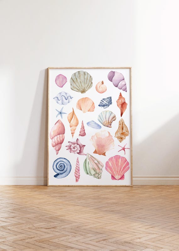 Coastal Seashell Art Beachy Room Decor Surf Poster Maximalist Wall Art Preppy Dorm Decor For College Girls Beach House Girly Teens Aesthetic